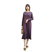 One Piece Only Casual Duster Cardigan Maxi Jacket Dress for Women Made from Cotton Linen Blend in Purple with Frog Buttons and Long Sleeves Handmade 102