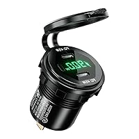 Metal 45W USB C Type C PD Fast Car Charger with Voltage/Power Display for SUV Motorcycle Truck Boat Bus ATV