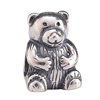 Adabele 1pc Cute Authentic 925 Sterling Silver Hypoallergenic Teddy Bear Charm Pet Animal Bead Compatible with Pandora All Other Charm Bracelet Necklace EC18