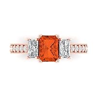Clara Pucci 1.82 carat Emerald Cut Solitaire 3 stone Genuine Red Simulated Diamond Proposal Wedding Anniversary Bridal Ring 18K Rose Gold