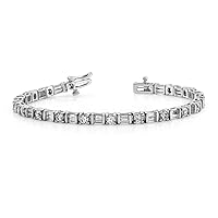5.05 ct Ladies Round and Baguette Cut Diamond Tennis Bracelet (Color G Clarity SI-1) in 14 kt White Gold