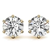 FACTES JEWELS Full White Round Cut Moissanite Diamond Stud Earrings For Women in 14k Solid Gold