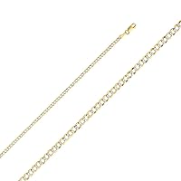 14k Gold 2.7mm Curb Concave With Rhodium Pave Chain Necklace Jewelry for Women - Length Options: 16 18 20 22 24