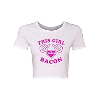 Crop Top Ladies This Girl Loves Bacon Funny T-Shirt Tee