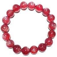 ANatural Red Strawberry Quartz Bracelet Woman Men Clear Round Beads Crystal Star Light 10mm, Loving one gift 7