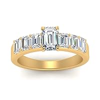 Choose Your Gemstone Luxury Diamond CZ Ring Yellow Gold Plated Emerald Shape Side Stone Engagement Rings Minimal Modern Design Birthday Wedding Gift US Size 4 to 12