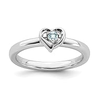 2.25mm 925 Sterling Silver Polished Prong set Aquamarine Love Heart Ring Jewelry Gifts for Women - Ring Size Options: 10 5 6 7 8 9