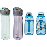 Contigo Ashland 2.0 Leak-Proof Water Bottle & Aubrey Kids Cleanable Water Bottle with Silicone Straw and Spill-Proof Lid, Dishwasher Safe, 14oz 2-Pack
