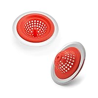 Red Silicone & Stainless Steel Sink Plug Floor Drain Strainer Cover For Bathtub and Kitchen Laundry,2 Pieces-FBA
