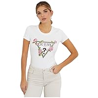 GUESS Women's Short Sleeve Round Neck Floral Triangle Tee