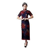 Silk Cheongsam Chinese Printed Connect Shoulder Sleeve Evening Dress Qipao 107