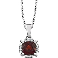 14k White Gold Garnet Polished Mozambique Garnet and .05 Dwt Diamond Necklace Jewelry for Women
