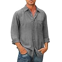 Men Shirts Cotton Denim Long Sleeve Casual Solid Laple Shirt Spring Autumn Jeans Tops -