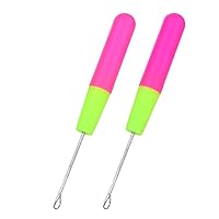 Duo Crochet Hook | 2pc Latch Hook Extension Needle Comfortable Soft Grip Handle | Sturdy Lightweight ABS Metal for Crochet Cross Stitch Wig Yarn Fabric Micro Braid Pattern | Pink and Green | 1445