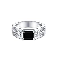 10K 14K 18K Gold 2 Carat Mens Gemstone Rings with Side Moissanite Emerald Cut Gemstone Engagement Rings For Men/Father/Husband