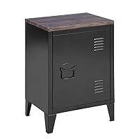 FurnitureR Metal Locker Storage Nightstand for Boy Teens Bedroom with Wood Top/Door 2 Tier Shelves Removable
