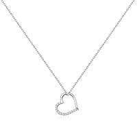 L'Amour Collection Jewellery, 18” +2” 925 Sterling Silver Heart Pendant Necklace,Choker Necklaces For Women, Girls with Polishing Cloth, Protection Box and Velvet Drawstring Bag