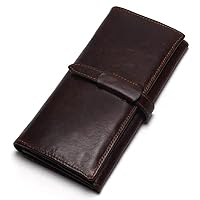 RcnryWomen's Long Wallet, European American Retro, Two fold Zipper Buckle Leather Wallet, Multi-Card Large Capacity Handbag, Brown, Black Coffee, Wine red