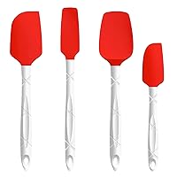 4 Piece Heat Resistant Non Stick Silicone Spatula Set, Ideal Cookware for Flipping Fish, Eggs, Pattys and Pancakes, Red