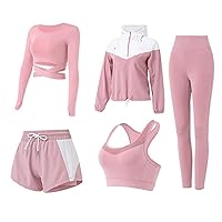 Gecdgzs 5 PCS Workout Sets for Women Yoga Running Outfit Athletic Gym Exercise Clothes Activewear Sets Tracksuit