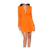 Women's Solid Color Slim V, Temperament Diamond Chain Stream Suits Dress (Color : Orange, Size : Large)