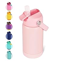 12oz Kids Insulated Water Bottle, Leak-proof Toddler Cup With Straws Lids, Kids Water Bottles For School Boys Girls, Stainless Steel Vacuum Insulated Bottle For Kids, BPA Free, Pink