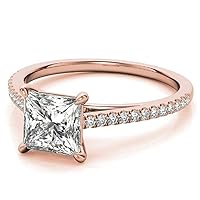 10K/14K/18K Solid Rose Gold Handmde Engagement Ring 2.5 CT Princess Cut Moissanite Diamond Solitaire Wedding/Ring for Women/Her Bridal Proposes Rings