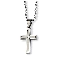 Stainless Steel Brushed Polished Moveable Fancy Lobster Closure Diamond Accent Religious Faith Cross Necklace 22 Inch Measures 18mm Wide Jewelry for Women