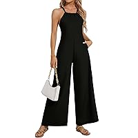 Tanou Summer Halter Jumpsuits for Women 2024 Dressy Casual Wide Leg Rompers One Piece Sleeveless With Pockets Outfits