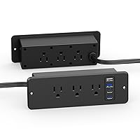 CCCEI 6 Outlets Dual Side Recessed Power Strip with USB C Ports, Furniture Flush Mount, Under Desk, Desk Top Multiple Outlets, Hidden Charging Station for Conference Table, Nightstand, Black. 10FT.