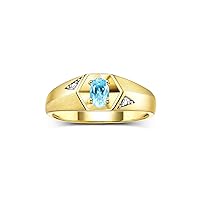 Rylos Men's 14K Yellow Gold Classic 6X4MM Oval Gemstone & Diamond Ring - Birthstone Elegance, Sizes 8-13