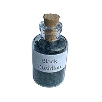 Black Obsidian Crystal Mini Gemstone Bottles, Many Different Crystals available! (Obsidian Black)
