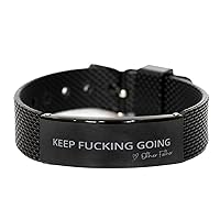 Black Shark Mesh Bracelet Gifts From Other Father - Keep Going - Motivational Christmas Birthday Gifts For Family Him Her, Engraved Bracelet