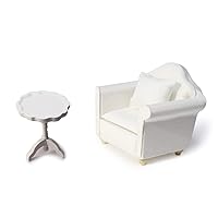 Miniature Dollhouse End Table and Couch White Set