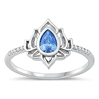 Blue Simulated Topaz Classic Lotus Flower Ring New .925 Sterling Silver Band Sizes 5-10