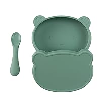 Self Feeding Bowl Silicone Spoon Toddler Dinner Plate Infant Set Free Baby Led Weaning Plates One-Piece Silicone Bowl Supplementary Feeding Bowl Witrh Spoon Can Be in