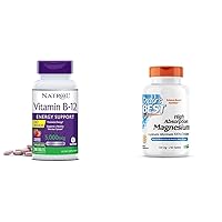 Vitamin B-12 5000mcg, Dietary Supplement for Cellular Energy Production & Doctor's Best High Absorption Magnesium Glycinate Lysinate, 100% Chelated, Non-GMO, Vegan, Gluten