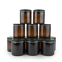Glass Amber 16oz Jar - 12 Packs, Empty Round Jars For Beauty Products, Lotion, and Powders - Black Lid - Small Candle Jars