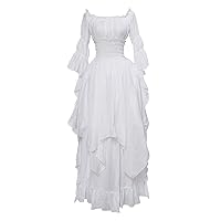 Medieval Costume for Women Flare Sleeve Renaissance Dress Women Fairy Lace Halloween Steampunk Dress White