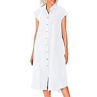 Women Solid Short Sleeve Dress for Women Summer Button Down Shirt Dresses Short Casual Cocktail Dresses for Women