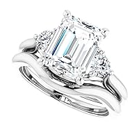 10K Solid White Gold Handmade Engagement Ring 2.00 CT Emerald Cut Moissanite Diamond Solitaire Wedding/Bridal Ring Set for Women, Awesome Ring Gifts for Her