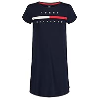 Tommy Hilfiger Girls' Short Sleeve Flag T-Shirt Dress, Relaxed Fit with Classic Logo Design & Crewneck, Navy Blazer, 6X