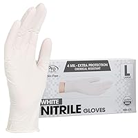 ForPro Professional Collection Disposable Nitrile Gloves, Chemical Resistant, Powder-Free, Latex-Free, Non-Sterile, Food Safe, 4 Mil, White, Large, 100-Count