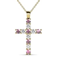 Pink Tourmaline & Natural Diamond (SI2-I1,G-H) Cross Pendant 0.66 ctw 14K Gold. Included 16 Inches 14K Gold Chain.