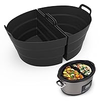 ChefAid Slow Cooker Divider Liners with Handle, 100% Silicone Reusable Slow Cooker Liners Compatible with 6-8 Quart Oval or Round Slow Cooker, Fits 7 Quart Crockpot Liners (Black, 2 Pack)