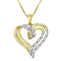 1/10CTTW Sim White Diamond Double Heart Pendant 18” Necklace In 14K Yellow Gold Plated 925