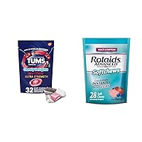 TUMS 32 Count Very Cherry and Rolaids 28 Count Mixed Berry Antacid Soft Chews Bundle