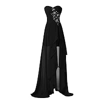 Laceshe High Low Strapless Chiffon Bridesmaid Evening Dresses Prom Gowns Long Size 2- Black