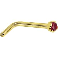 Body Candy Solid 14k Yellow Gold 1.5mm Genuine Ruby L Shaped Nose Stud Ring 20 Gauge 1/4