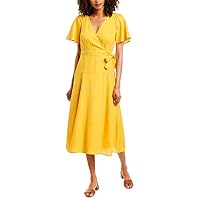 Donna Morgan Women's Short Sleeve Self Tie Linen Wrap Dress